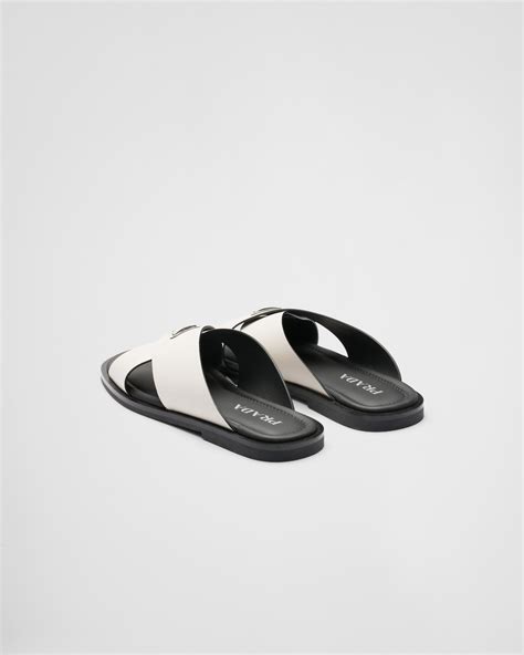 prada saffiano leather block-heel sandals|Chalk White Saffiano Leather Crisscross Sandals .